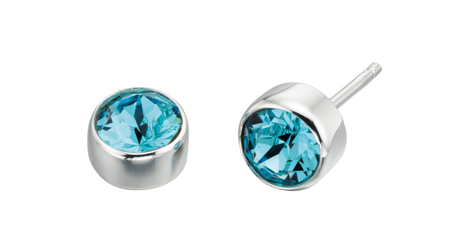 March Birthstone Sterling Silver Stud Earrings