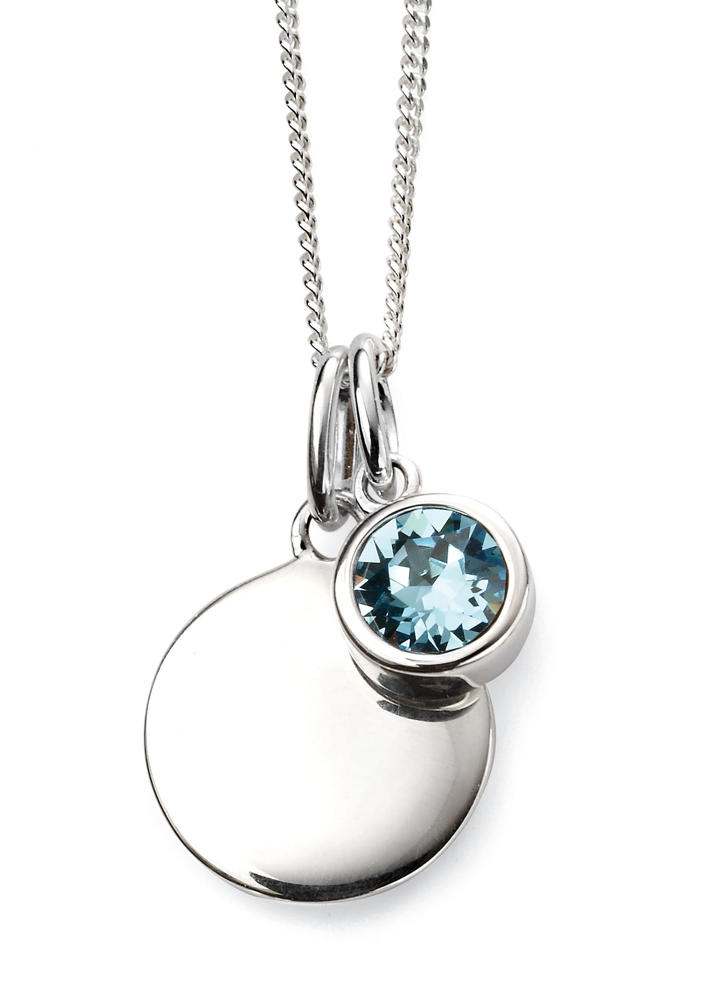 March Birthstone Sterling Silver Disc & Chain